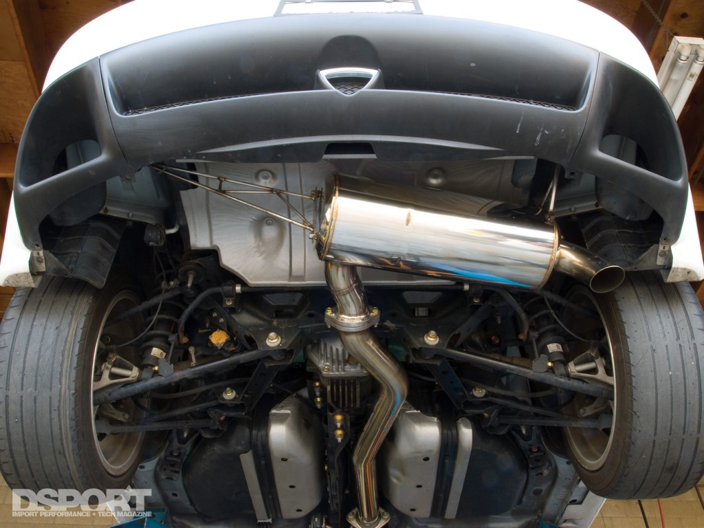 The Racing beat muffler installed on the Mazda RX-8