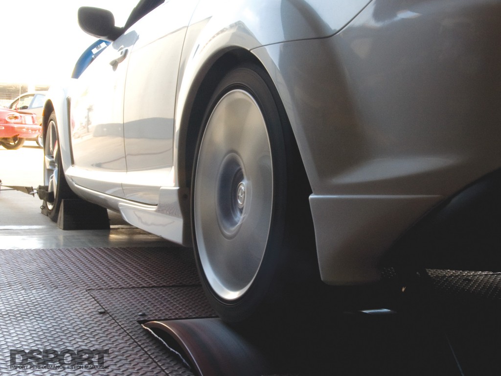 The Mazda RX-8 on the dyno for a test and tune